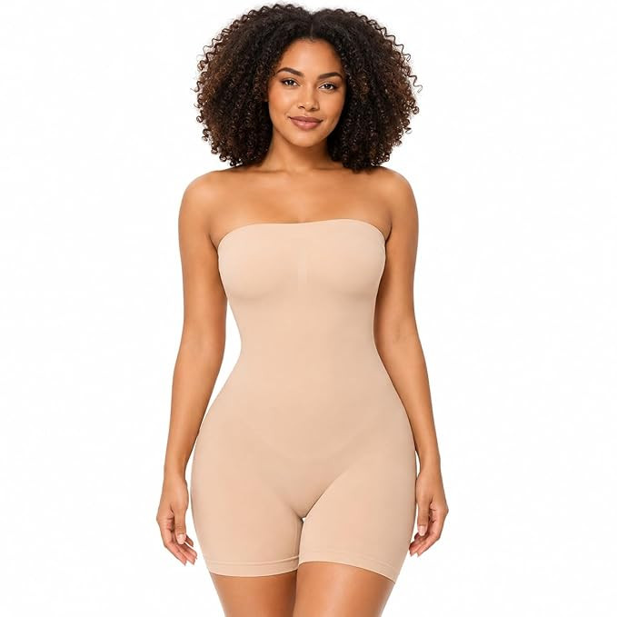 Strapless Shapewear Bodysuit for Women, Full Body Tummy Control Body Shaper, Seamless Slimming Bodysuit with Removable Adjustable Straps, Butt Lifter Thigh Slimmer Shapewear
