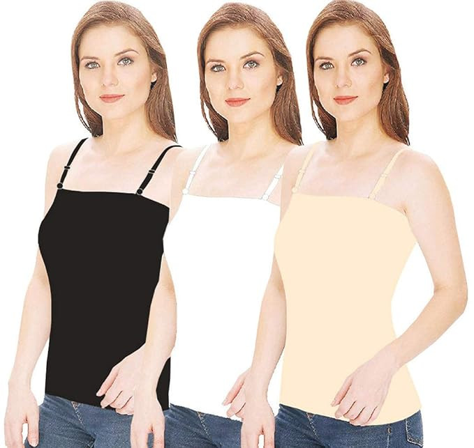 VEERAA Clothing Women's Cotton Camisole Slip Adjustable Strap Combo Pack