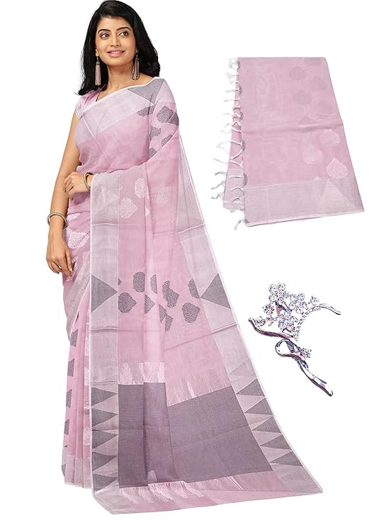 Women's Negamam Cotton Sarees with Rich Thread Pallu | 80 Count Negamam Cotton Saree | Coimbatore Cotton Saree - with Blouse