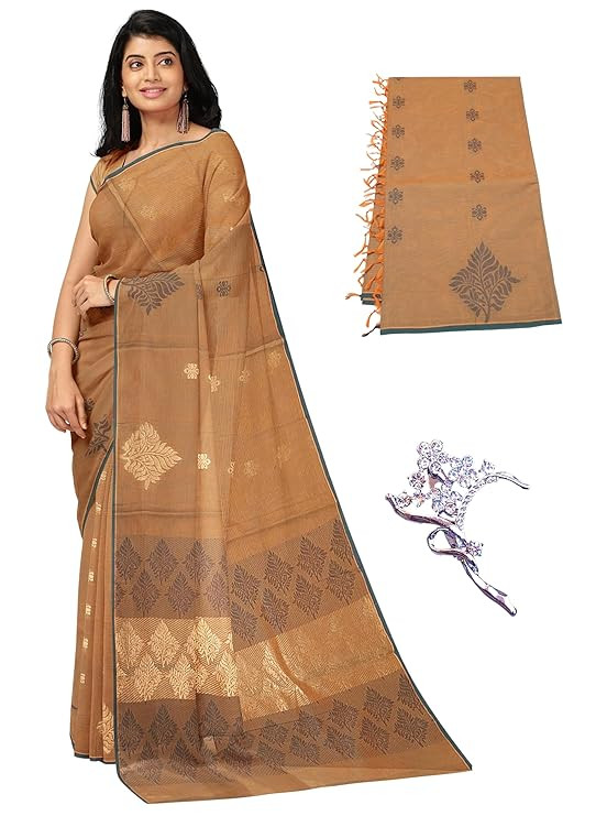 Women's 100 Count Kovai Cotton Saree | Handloom Negamam Cotton Saree | Coimbatore Cotton Saree - With Blouse