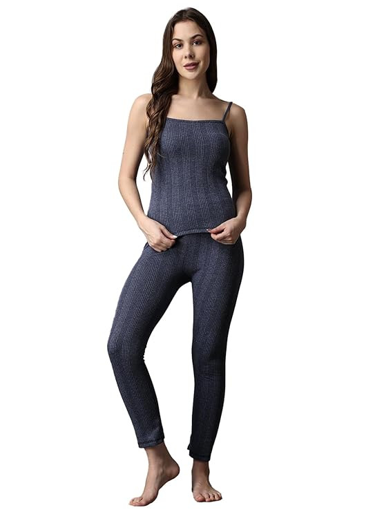 FF Premium Women's Thermal Warmer Spaghetti & Pyjama Set, Ultra Soft Winter Inner Wear Upper and Lower Thermal Set
