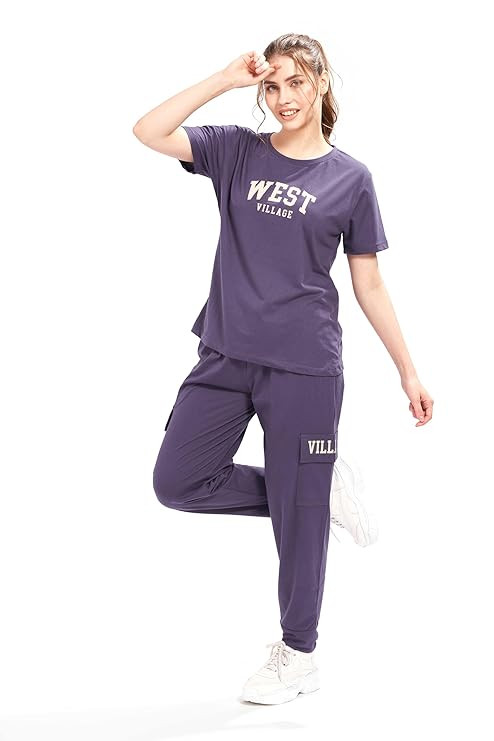 WEET Women's Printed Track Suit T-Shirt Trackpant Co-Ord Set 3415