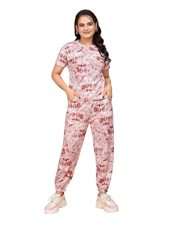 Women's Ankle-Length Track Suit Set - Polyester with Comic Graphic Print, Pockets & Elastic Waist