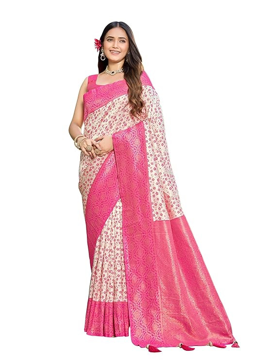 Yashika Women's Trendy Banarasi Kanjivaram Navy Color Art Silk Saree with Blouse Material