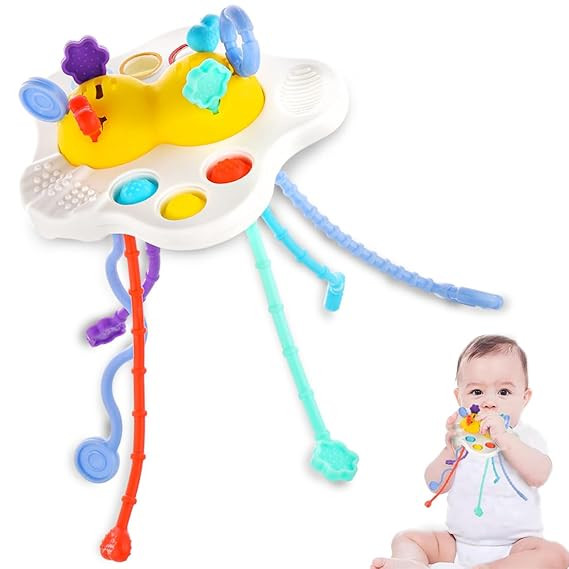 Wembley Pull String Toys for Babies Montessori for 1+ Year Old|Teether for 6 to 12 Months Baby | Food Grade Silicone Fine Motor Skills Toddler Activity Sensory - Bis Approved,Multicolor