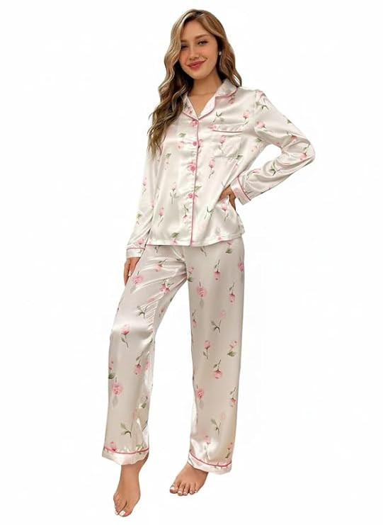 Night Suit for Women with Full Sleeve Button-Down Top with Pant Dress for Woman, Night Dress for Woman, Cotton Two-Piece Loungewear Set
