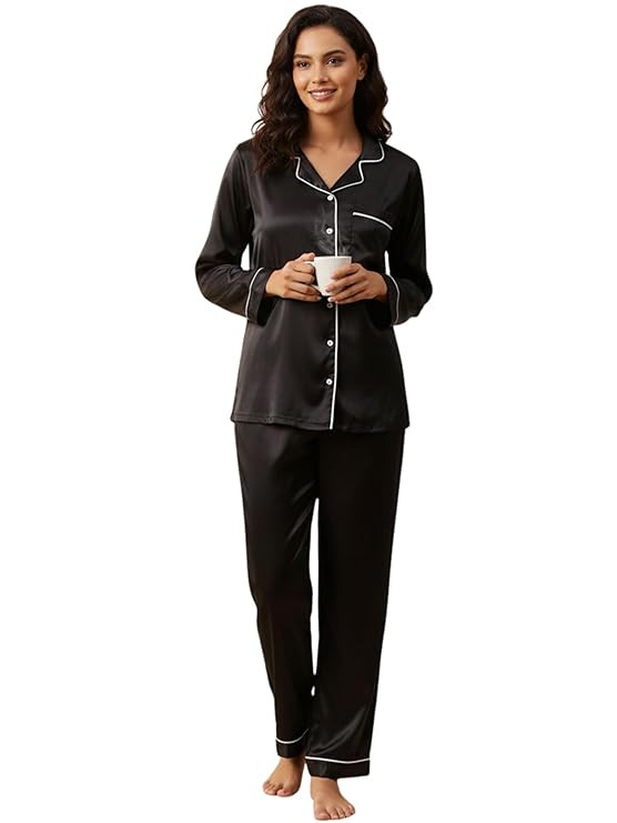 STORIES OF BANNO'S SWAGGER Women Satin Solid Night Suit Set | Premium Soft Satin Nightwear Pajama Set | Stylish Comfortable Sleepwear for Ladies | Elegant Lounge Wear Night Dress