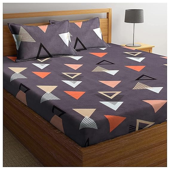 BSB HOME Premium Double Bedsheet with 2 Pillow Covers - 160 TC Supersoft Glace Cotton - Breathable & Wrinkle Free - 3 Pcs Set | Dark Grye and White
