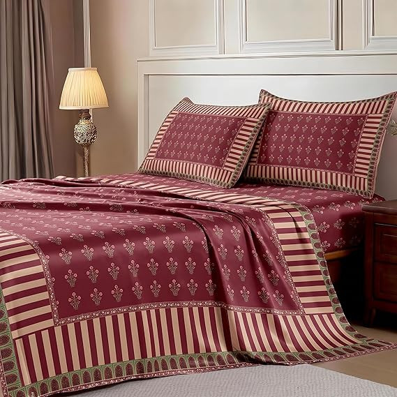 Ishro Home Premium Bedsheet for Double Bed with 2 Pillow Covers – Cloud Cotton Bedsheet, Soft, Silky Smooth & Wrinkle Resistant, Luxury Printed Design (Flat Double Bed Size, Milan Royale)