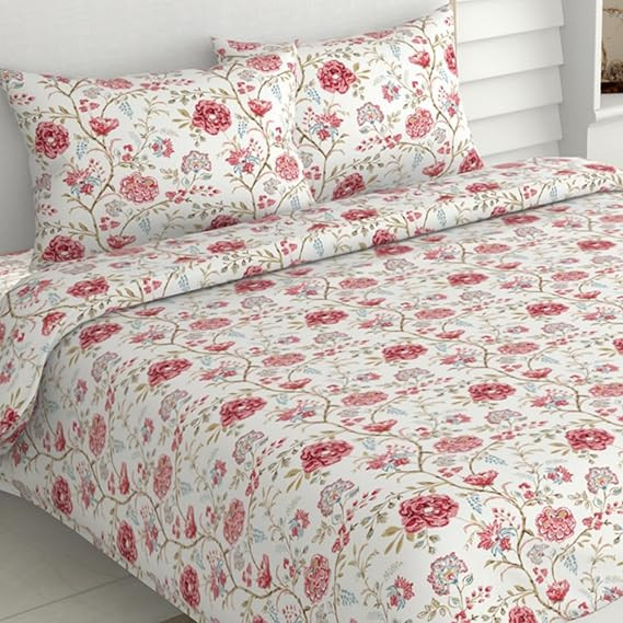 haus & kinder Bedsheet for Double Bed King Size 186 TC Pure Cotton 108x108 Inches Bedsheets for King Size Bed with 2 Pillow Covers - Modern Heritage