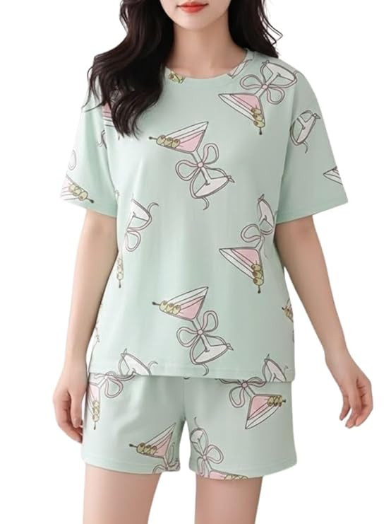 SMOWKLY Korean Night Dress |Shorts Set |Round Neck Half Sleeve Nightsuit