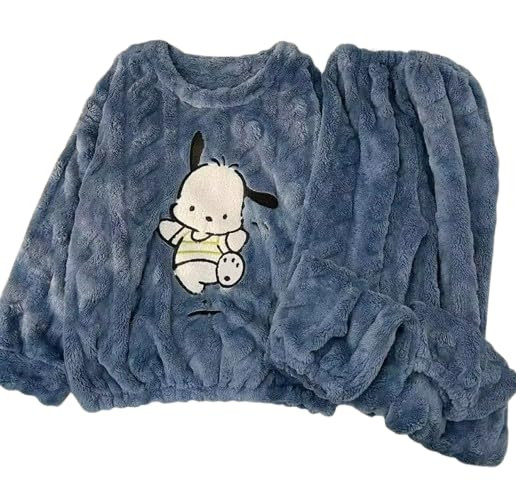 Cartoon Patch Women Fluffy Pyjama Set Fleece Lounge Set Pullover Pants 2 Piece Loungewear Sleepwear Winter Warm Pj Loose Plush Pack of 1