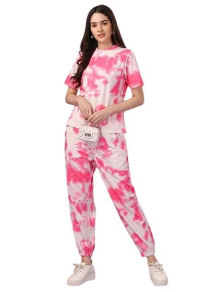 Women's Night Suit Set for Women, Lounge Wear, Printed Top and Pyjama Set for Women Nightwear/Loungewear/Night Dress for Women Knitted Tie & Dye Printed Crop T-Shirt -Pyjama