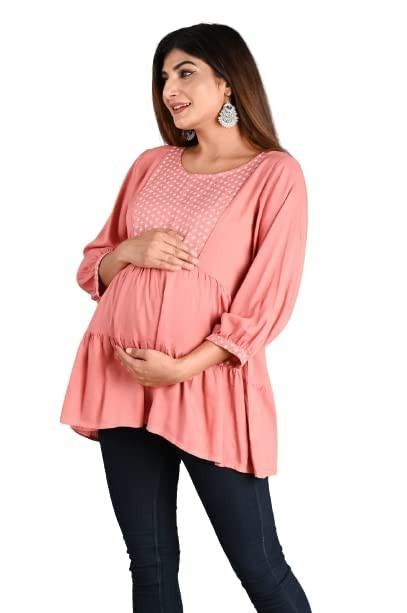 Women's Maternity Feeding Top with Zip for Easy Nursing, Latest Stylish Short Kurti for Mothers