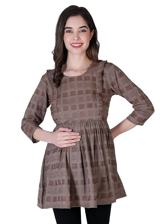 ZUVINO Women's Maternity Feeding Top with Zip for Easy Nursing | Latest Stylish Feeding Tops for Jeans | Maternity Short Kurti for Mothers | Nursing Dress for Women | 100% Cotton.