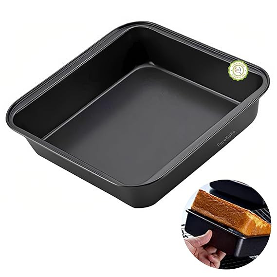 PureBake Premium Sgs Certified Square Cake Tin | Square Cake Pan | Non-Stick 9-Inch Square Cake Tray, Set Of 1, Carbon Steel Bakeware Set,Black