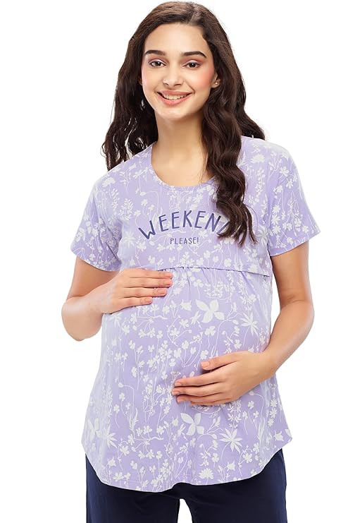 ZEYO Women's Cotton Floral Printed Maternity & Feeding Regular Fit Top 5644