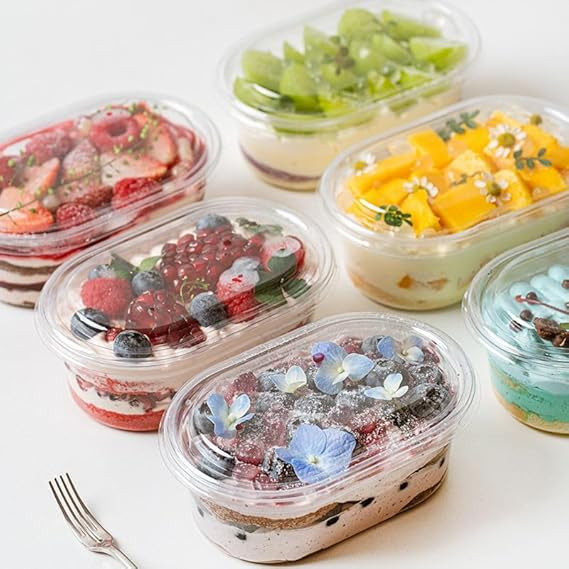 10 pcs clear oval tiramisu pastry box | pudding container with lid | dessert box, mousse cake | disposable, durable, multipurpose