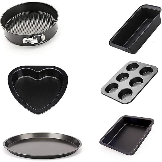 Xacton Cake Baking and Decoration Tools | Combo of 3 Different Shape Cake Mould, 6 Slot Silicone Mould Tray with 1 Bread Mould and 1 Pizza Tray | Cake Bakeware Combo | Kitchen Tools Set
