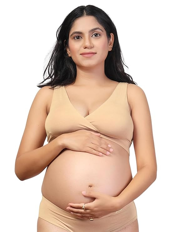 ZELENA Maternity Padded Bra | Removable Cups, Broad Waistband | Soft Stretchable Modal Fabric | Easy Pull Nursing Bra for Pregnancy and Breastfeeding