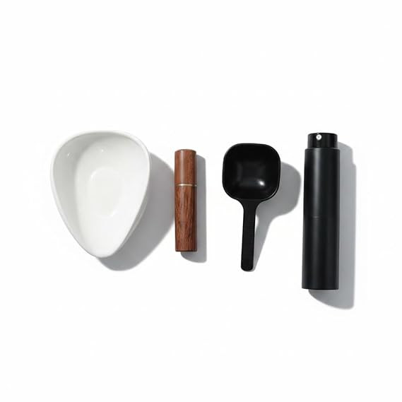 Street27 Premium 4-in-1 Espresso Accessories Kit | WDT Coffee Needle Stirrer (6 Stainless Steel Needles, Wooden Handle & Stand),Ceramic Dosing Tray, Coffee Scoop & Static Reducing Spray Bottle (Black)