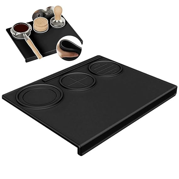 MTRoyaldia Espresso Tamping Mat 9.8x7.8 Inch, Food Grade Silicone Barista Station for 51/54/58mm Tamper, Anti-Slip Heat Resistant Waterproof, Home and Café Use, Black