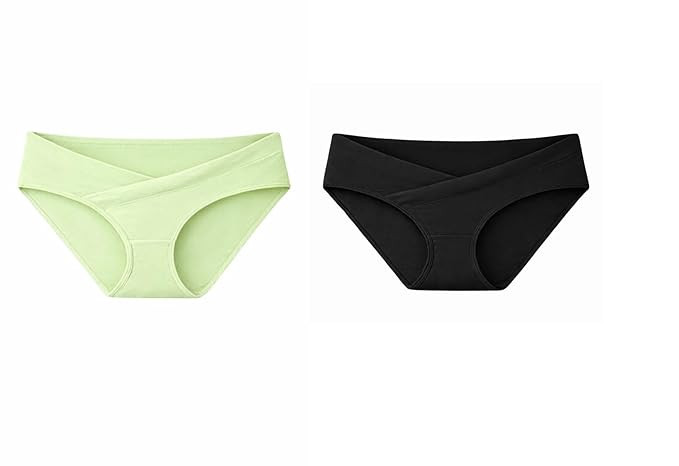 Cotton Maternity Panty, Low Waist Maternity Briefs, Pregnancy Underwear,Maternity Panties, Pregnancy Briefs, Maternity Underwear, No Elastic | Pack of 2 (Green-Black)