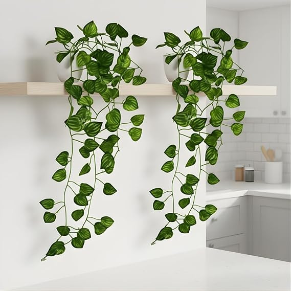 fancymart Artificial Vine Plant Falling with Pot: Pack of 2 (Natural Touch & Feel) - Home and Office Decor with Small Size Pot (45 x 17 x 7 CM)