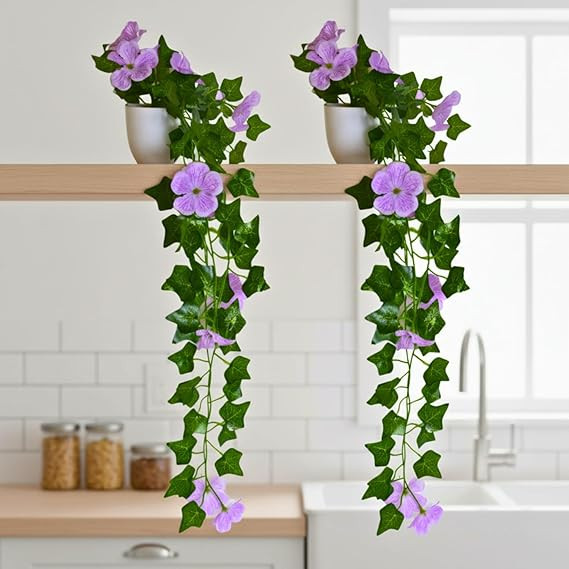 fancymart Artificial Petunia Flower Falling Leaves in Small Pot, 45 cm Height, Home Décor for Wall Shelves & Indoor Spaces