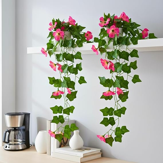 fancymart Artificial Petunia Flower Falling Leaves in Small Pot, 45 cm Height, Home Décor for Wall Shelves & Indoor Spaces