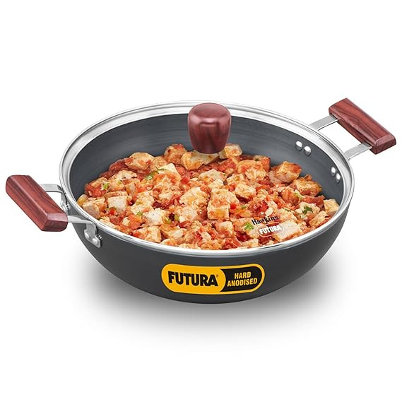 Hawkins Futura 5 Litre Deep Fry Pan, Induction Kadhai, Hard Anodised Kadai with Glass Lid, Black (IAK50G)