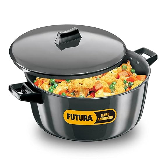 Hawkins Futura 6 Litre Cook n Serve Bowl, Hard Anodised Saucepan with Hard Anodised Lid, Sauce Pan for Cooking and Serving, Black (ACB60)