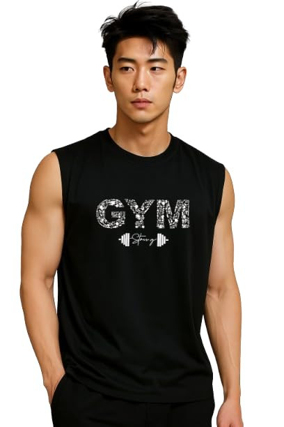 JUGULAR Tank Tops Sleeveless T-Shirt for Men Gym Wear Vest Printed Stylish Round Neck Running for Sports Workout Fitness & Casual or Beach Wear