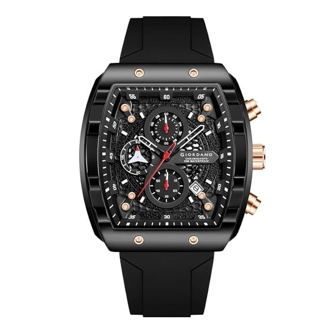 Square Dial Multifuncational Watch for Men with Stylish Design, Waterproof, Date Display & Silicone Strap