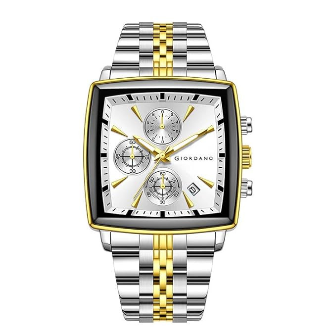 Multi Function Watch for Men with Square Dial, Stainless Steel Strap and Date Display