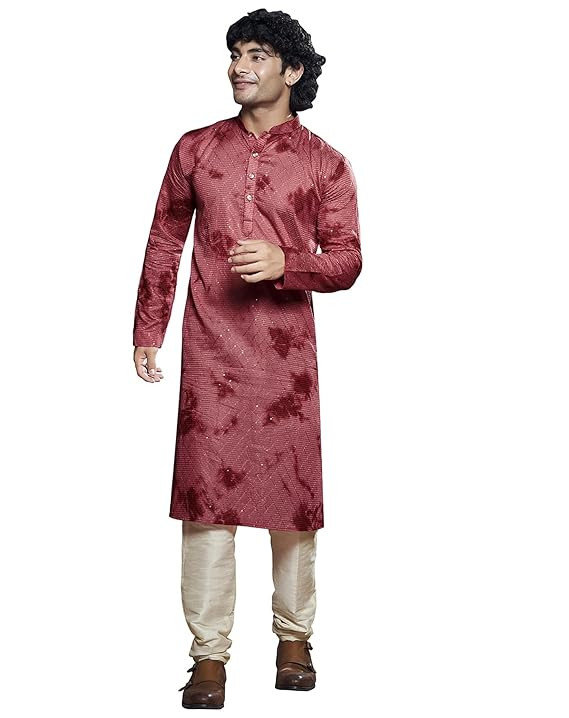 Vardha Men's Viscose Kurta with Linear Sequin Pattern and Tailored Stitch and Festive Ready Fit | Kurta for Men