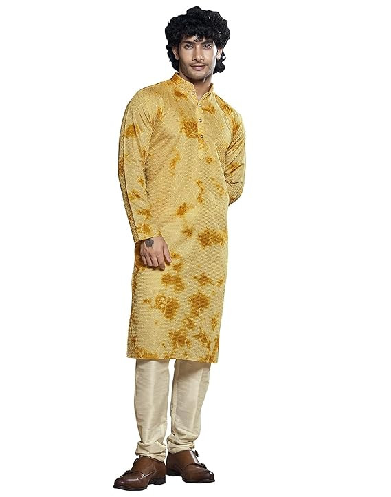 Vardha Men's Viscose Kurta with Linear Sequin Pattern and Tailored Stitch and Festive Ready Fit | Kurta for Men