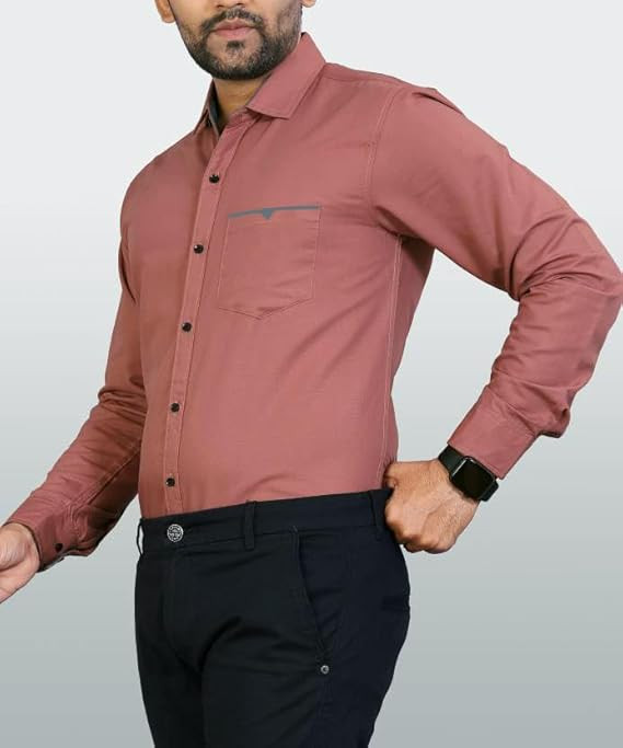 CB-COLEBROOK Men's Regular Fit Solid Soft Touch Cotton Casual Shirt with Pocket Design with Spread Collar & Full Sleeves (Available in Plus Size)