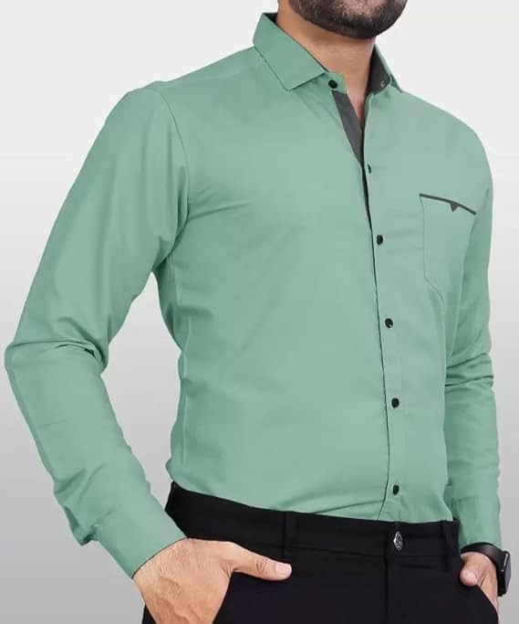 CB-COLEBROOK Men's Regular Fit Solid Soft Touch Cotton Casual Shirt with Pocket Design with Spread Collar & Full Sleeves (Available in Plus Size)