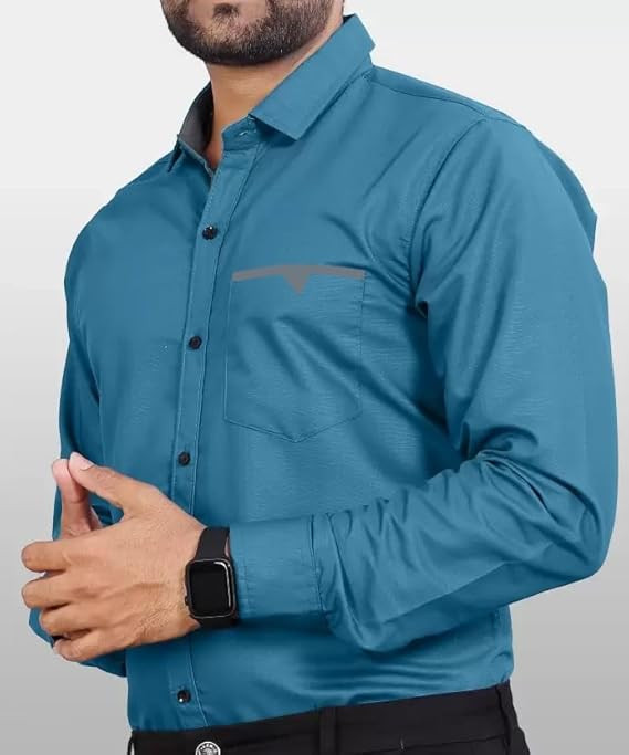 CB-COLEBROOK Men's Regular Fit Solid Soft Touch Cotton Casual Shirt with Pocket Design with Spread Collar & Full Sleeves (Available in Plus Size)