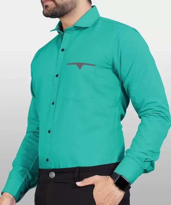 CB-COLEBROOK Men's Regular Fit Solid Soft Touch Cotton Casual Shirt with Pocket Design with Spread Collar & Full Sleeves (Available in Plus Size)