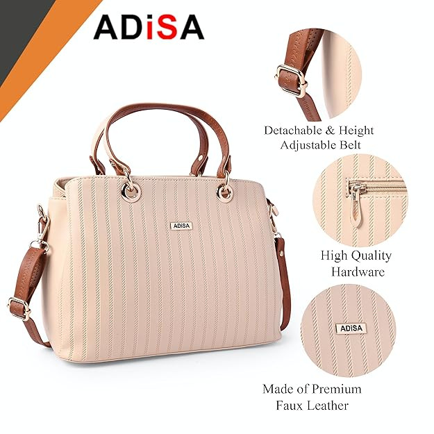 ADISA Texture Stripes Shoulder Handbag for Women - Stylish Crossbody Bag with Sling Belt, Ladies' Purse with Top Zipper Closure, Gift for Women and Girls (AD4074)