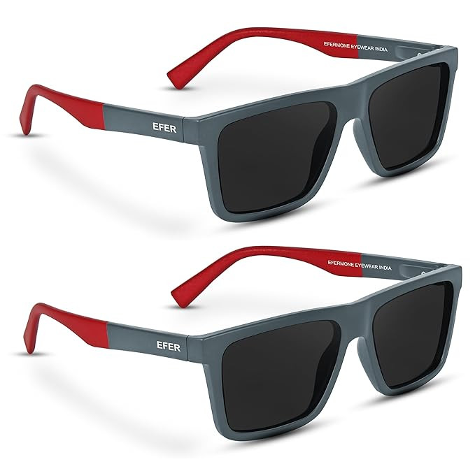 EFERMONE® Combo Pack of 2 Polarised Sunglasses Men Women Stylish with Lens Cleaner | TAC UV400 Protection Lens | Unisex (Medium) (2 Sunglasses with Soft Cases and Lens Cleaner)