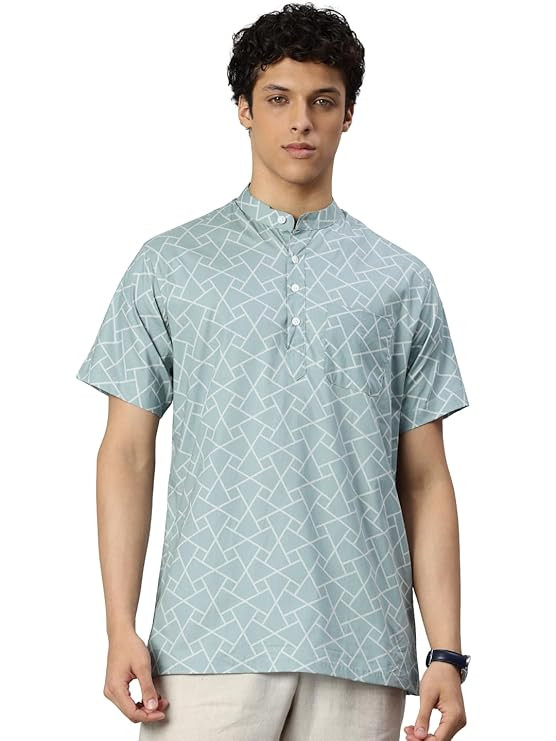 Majestic Man Men Slim Fit Ethnic Motifs Cotton Printed Half Sleeve Short Kurta