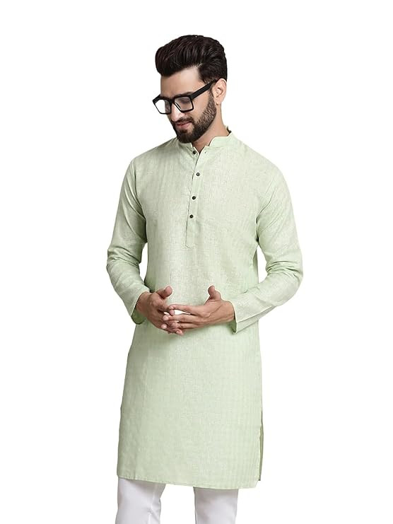 SOJANYA Pastel Green Cotton Blend Kurta with Contrast Button Detailing
