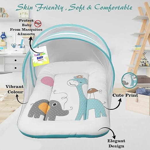 Toddylon Baby Bedding New Born Bed with Mosquito Net, Mattress, Insect Protection for Baby Boys Girls (0-6 Months)
