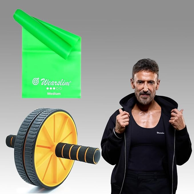 Wearslim Professional Ab Roller Wheel & Latex Resistance Bands Set Combo for Home Gym - Abs Workout Equipment, Physiotherapy, Pull Up Assist, Core Exercise & Strength Training for Men & Women