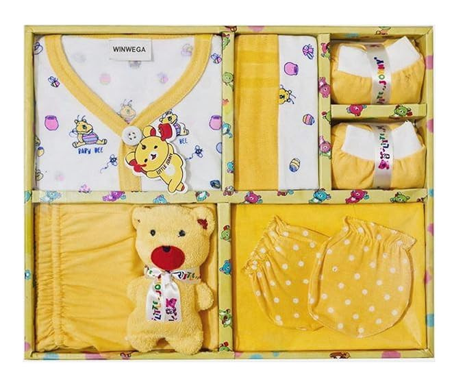 NewBorn Baby Gift set 0 to 3 Month Unisex T-Shirt, Pant, Cap, Mittens, Booty, Washcloth, Soft Teddy 7Pcs Attractive Print And 100 Pure Cotton
