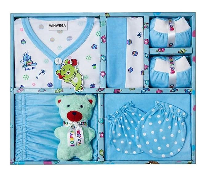 NewBorn Baby Gift set 0 to 3 Month Unisex T-Shirt, Pant, Cap, Mittens, Booty, Washcloth, Soft Teddy 7Pcs Attractive Print And 100 Pure Cotton