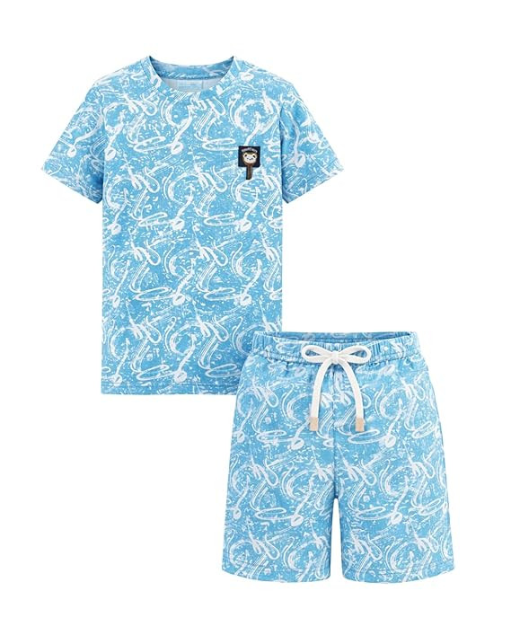 Trendy Boys Printed Co-Ord Set Half Sleeve T-Shirt with Matching Shorts Lightweight Soft Fabric Comfortable Daily Wear Stylish Summer Outfit for Kids